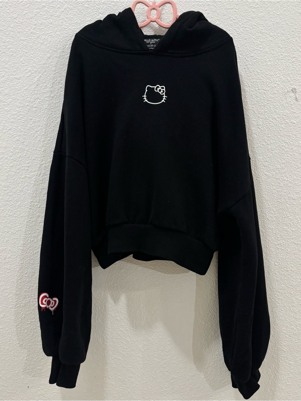 Forever 21 X Hello Kitty Black Cropped Hoodie With Ears Size Medium